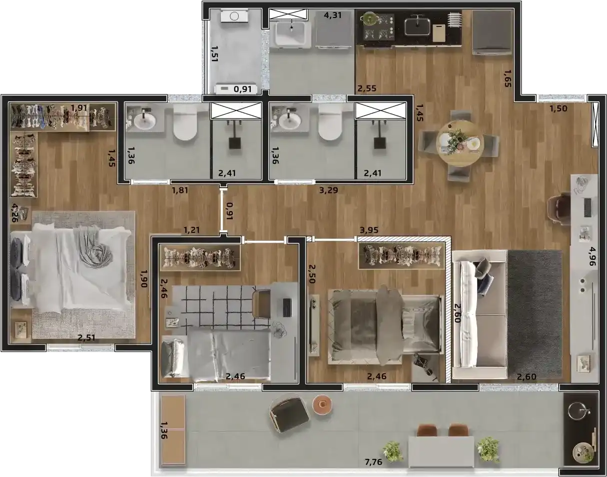 Planta Apartamento Tipo 74m²