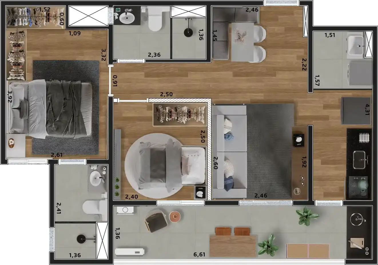 Planta Apartamento Tipo 59m²