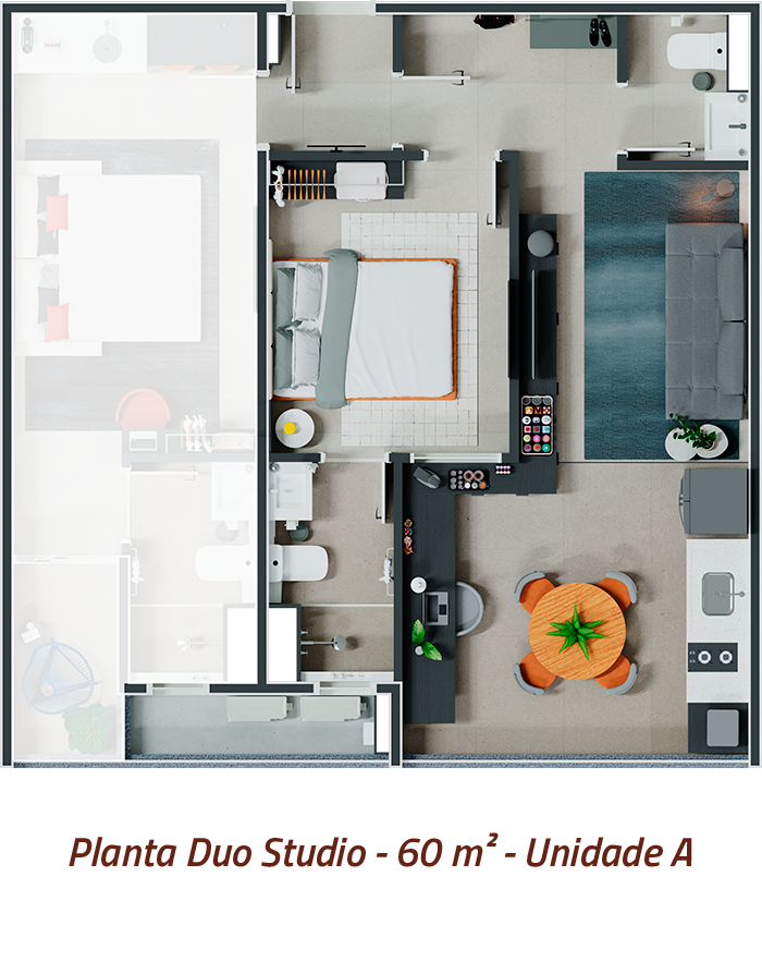 Planta Duo Studio - 60 m - Unidade A