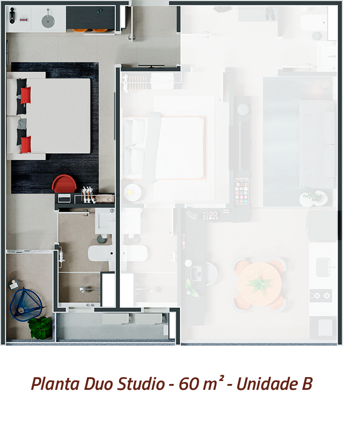 Planta Duo Studio - 60 m- Unidade B