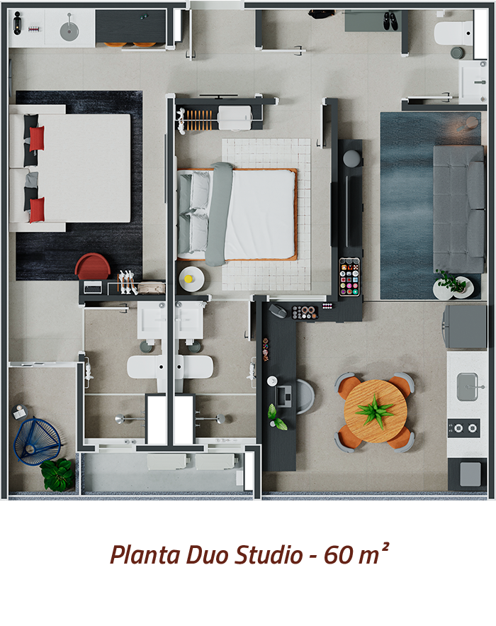 Planta Duo Studio - 60 m
